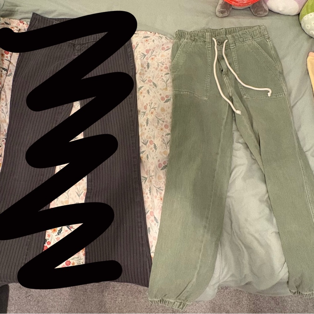 Striped Black Pants and Green Corduroy Joggers